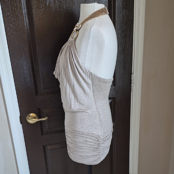 Sky Beige Halter Dress with Gold Accent - Picture 8 of 10